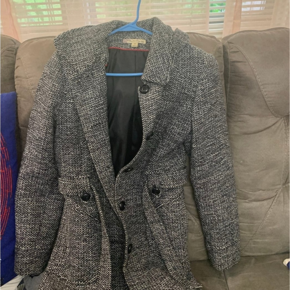 American Rag Black and White Tweed Trench Coat